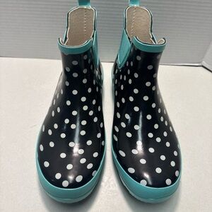 Gardenline Polka Dot Rain Boots with Teal Accents- Size 10